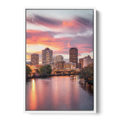 Richmond Skyline Sunset Front - White Canvas Wall Art