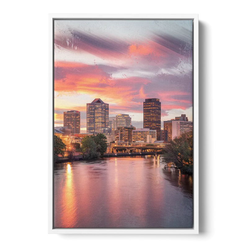Richmond Skyline Sunset Front - White Canvas Wall Art