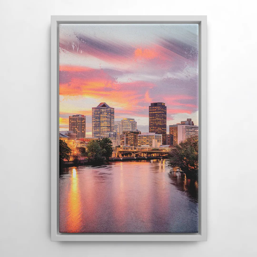 Richmond Skyline Sunset - White Frame Canvas