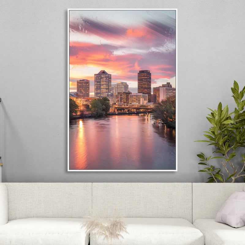 Richmond Skyline Sunset Sitting Room - White Canvas Wall Art