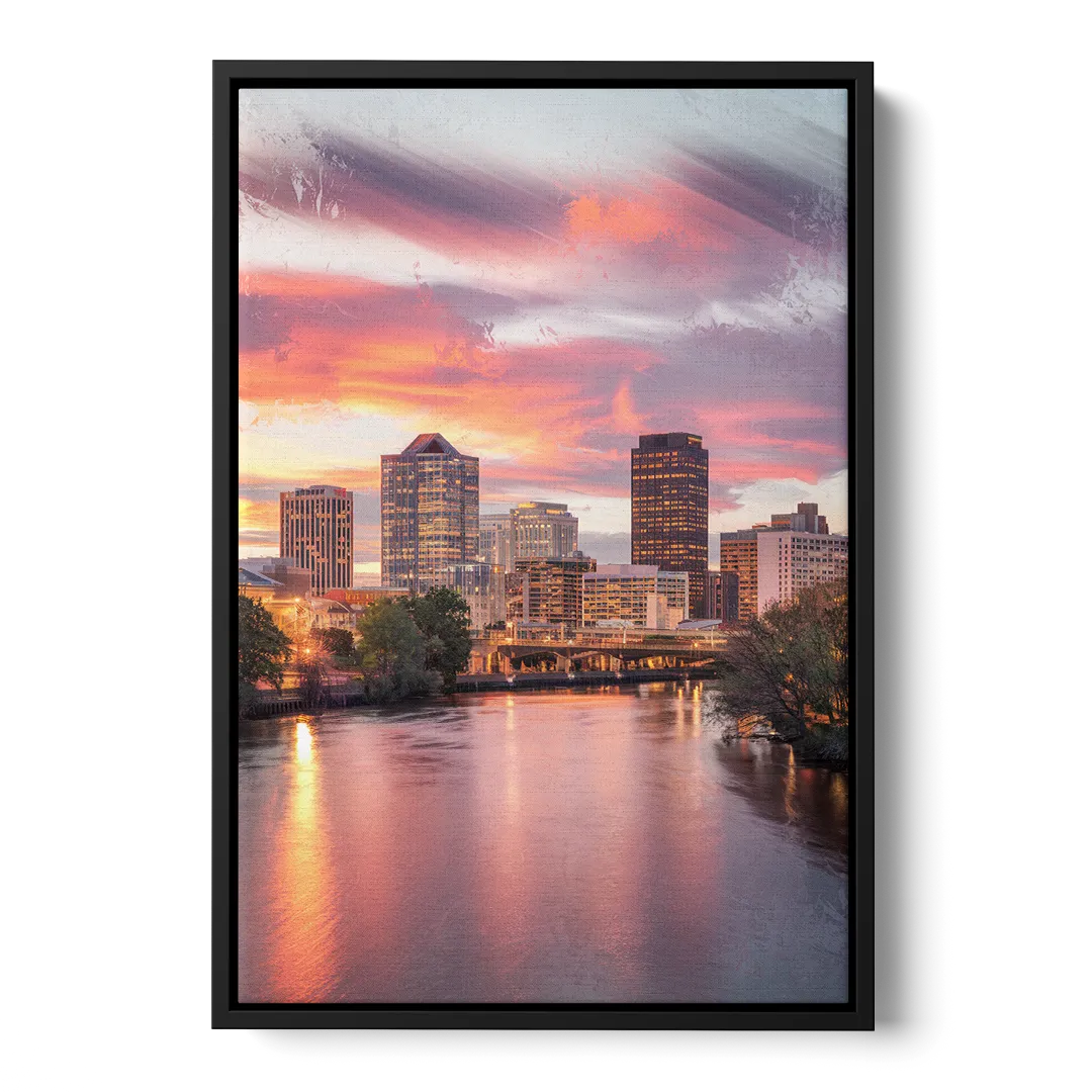 Richmond Skyline Sunset Front - Black Canvas Wall Art