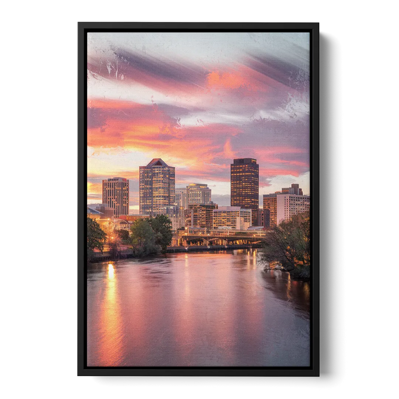 Richmond Skyline Sunset Front - Black Canvas Wall Art