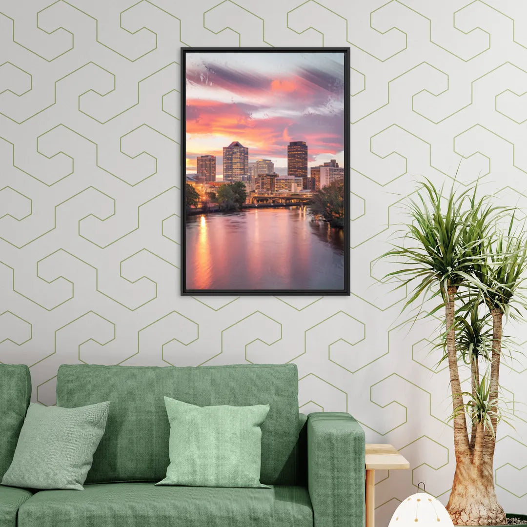 Richmond Skyline Sunset - Living Room Black Frame Canvas