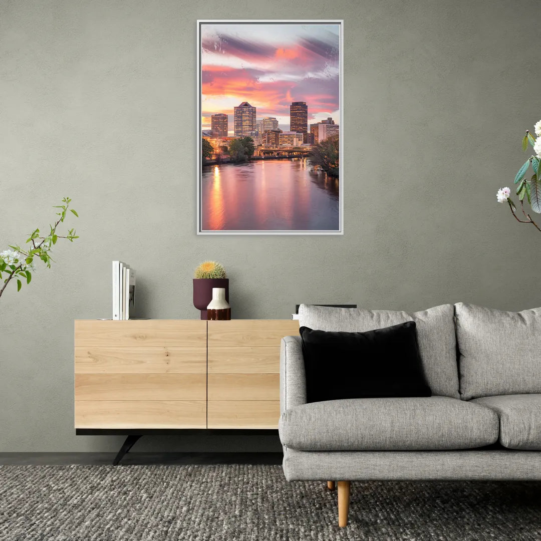 Richmond Skyline Sunset - Living Room White Frame Canvas