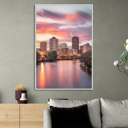 Richmond Skyline Sunset Living Room - White Canvas Wall Art