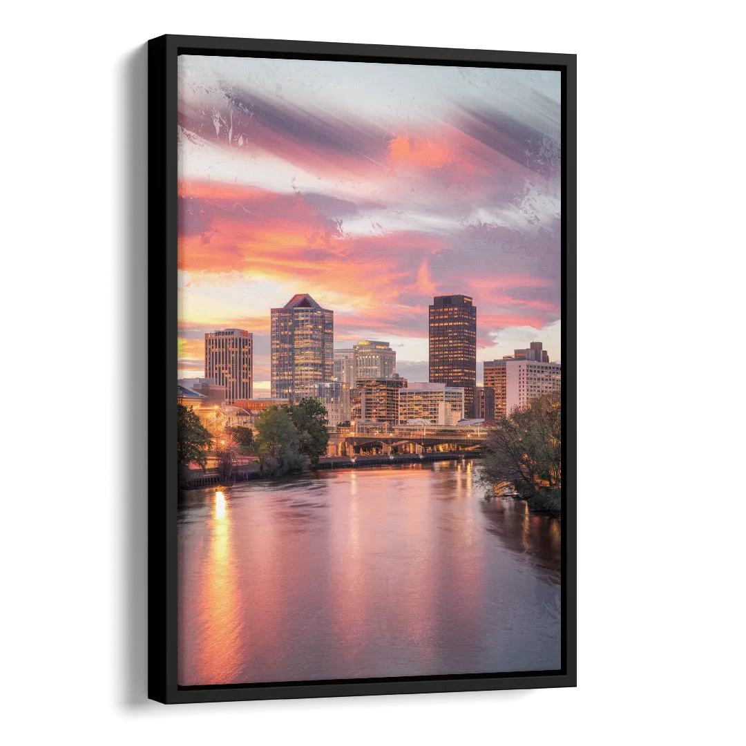 Richmond Skyline Sunset Side - Black Canvas Wall Art