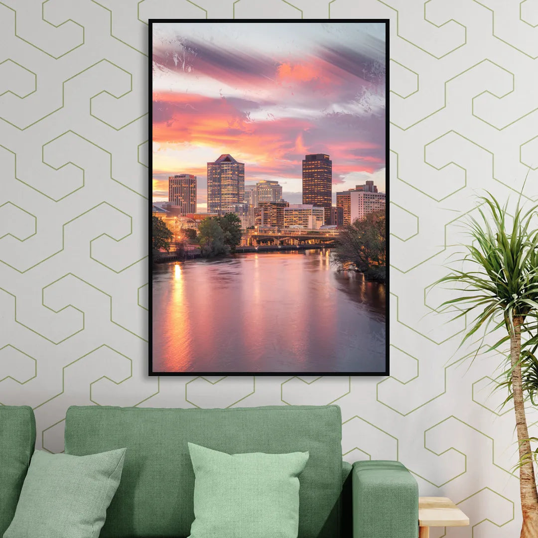 Richmond Skyline Sunset Living Room - Black Canvas Wall Art