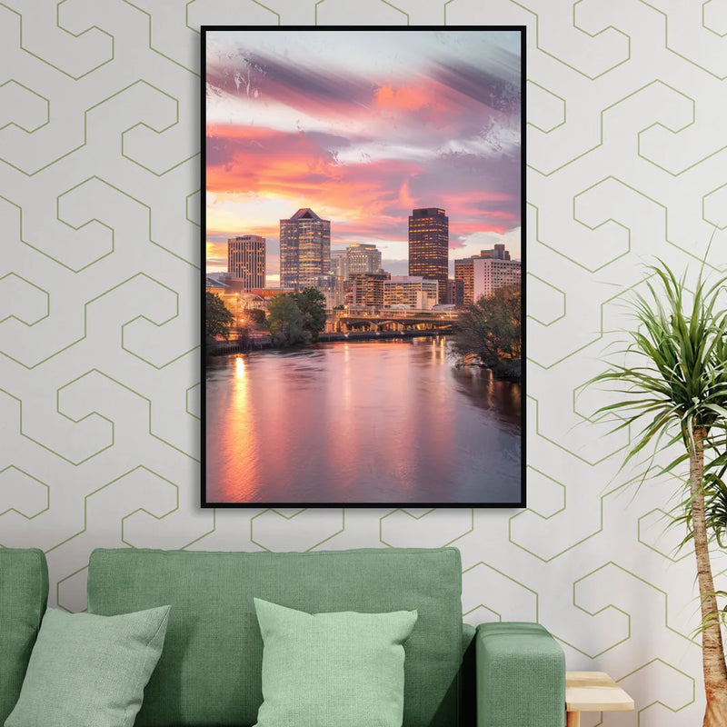 Richmond Skyline Sunset Living Room - Black Canvas Wall Art