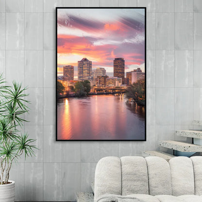 Richmond Skyline Sunset Sitting Room - Black Canvas Wall Art