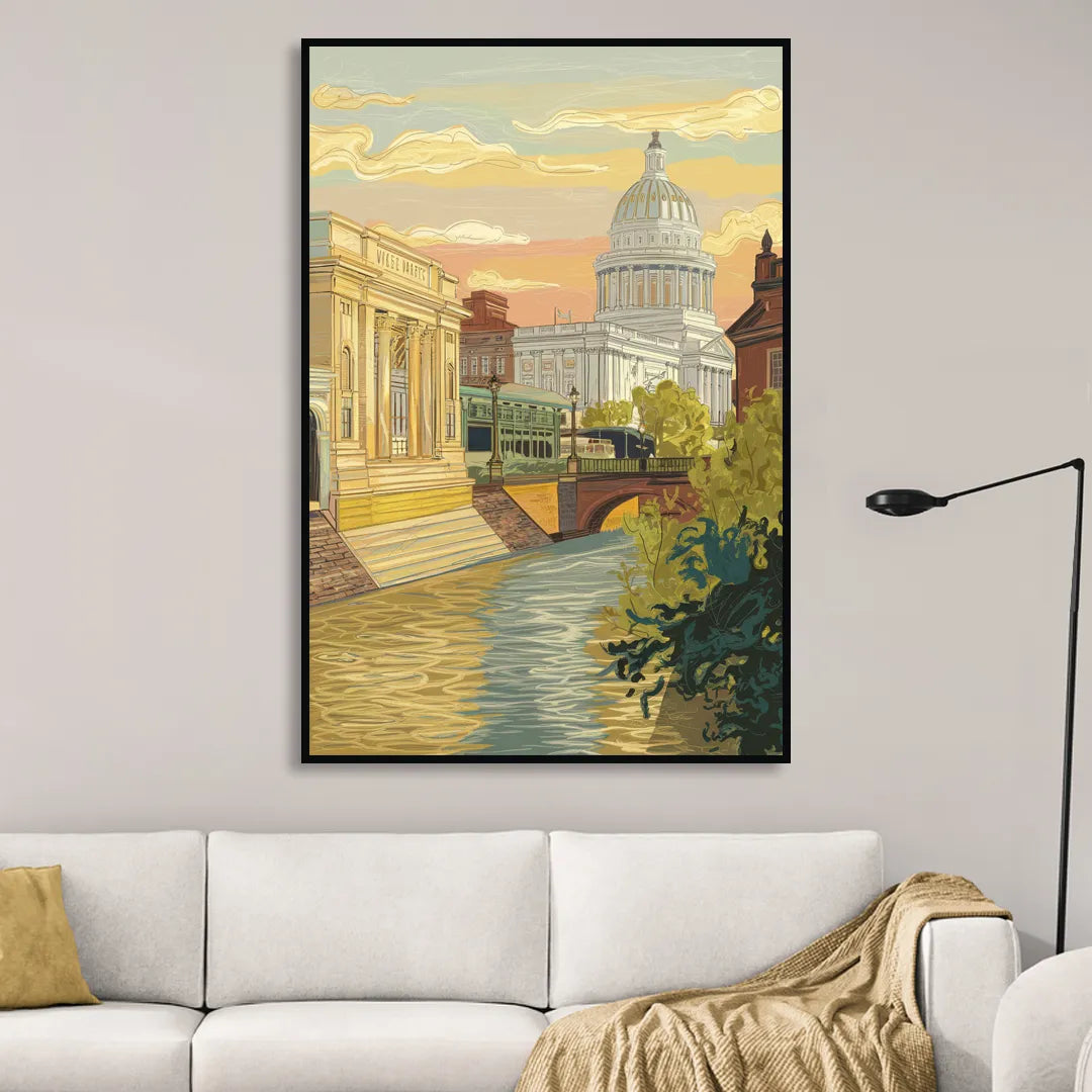 Richmond Urban Landmarks Sitting Room - Black Canvas Wall Art