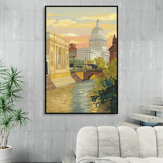 Richmond Urban Landmarks Living Room - Black Canvas Wall Art