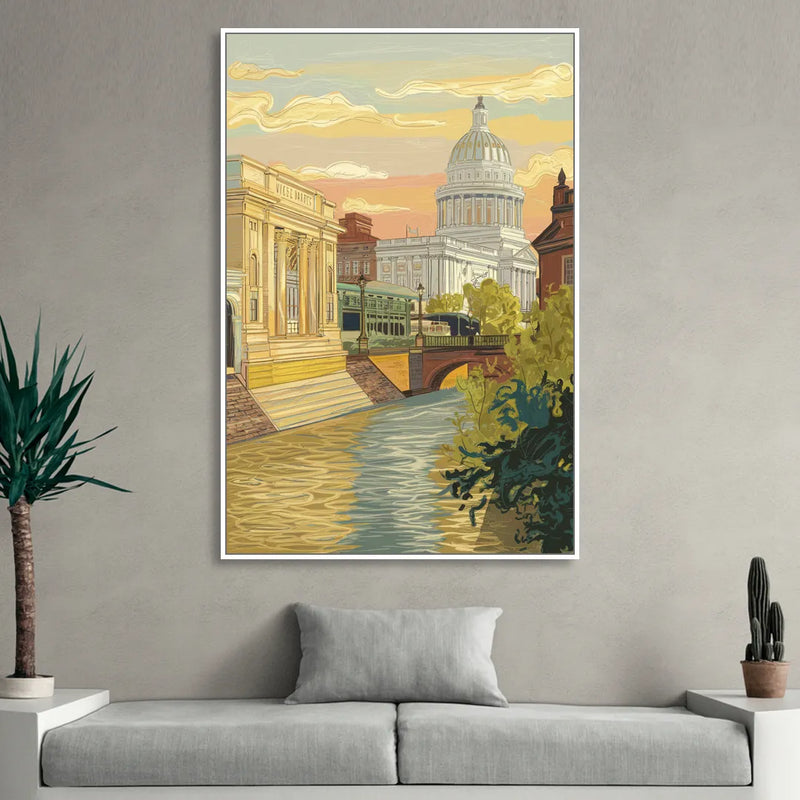 Richmond Urban Landmarks Sitting Room - White Canvas Wall Art