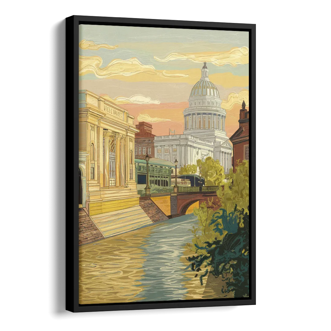 Richmond Urban Landmarks Side - Black Canvas Wall Art
