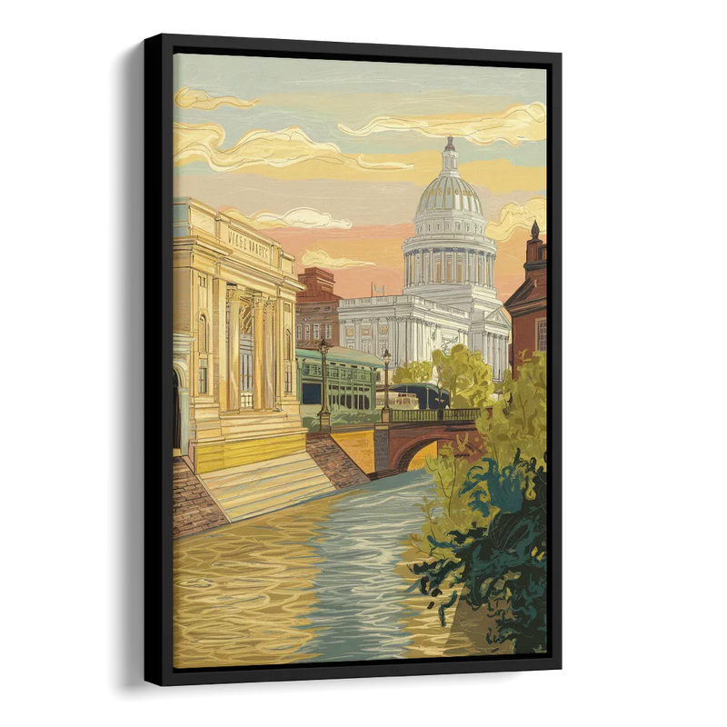 Richmond Urban Landmarks Side - Black Canvas Wall Art