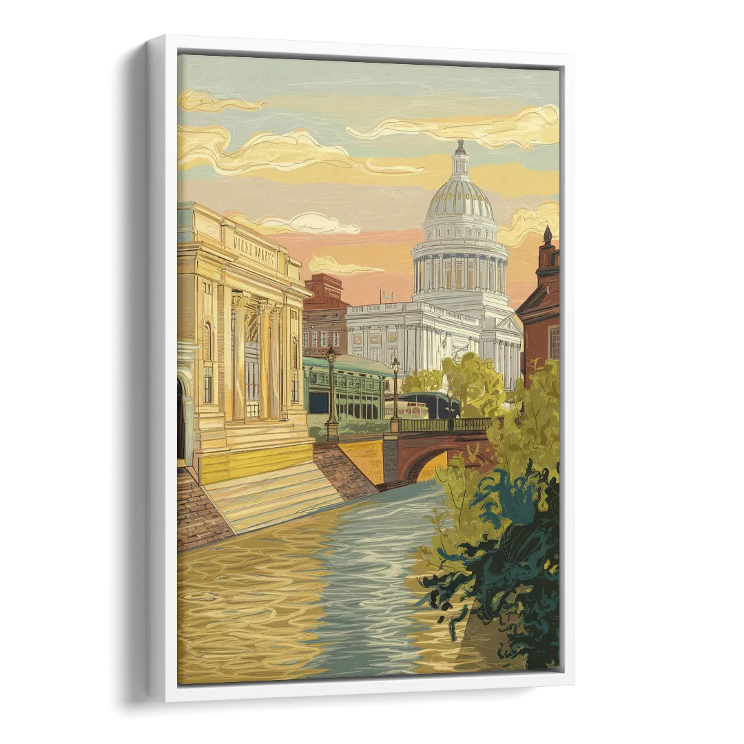 Richmond Urban Landmarks Side - White Canvas Wall Art