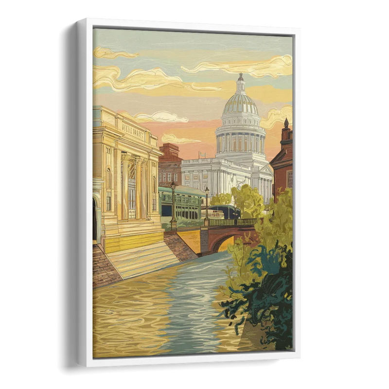 Richmond Urban Landmarks Side - White Canvas Wall Art