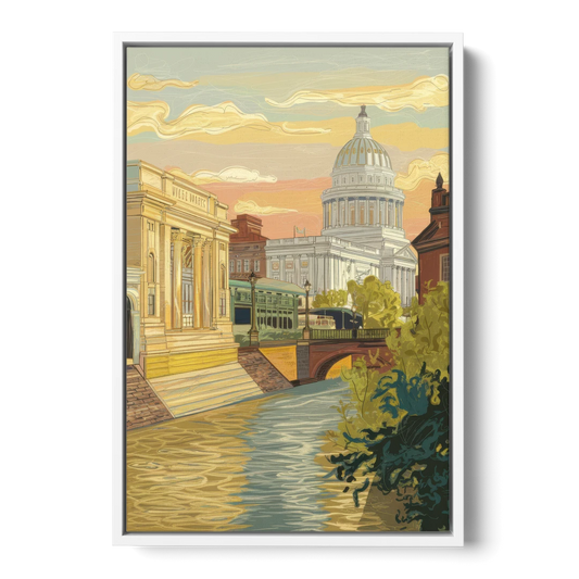Richmond Urban Landmarks - White Framed Canvas Wall Art - Front