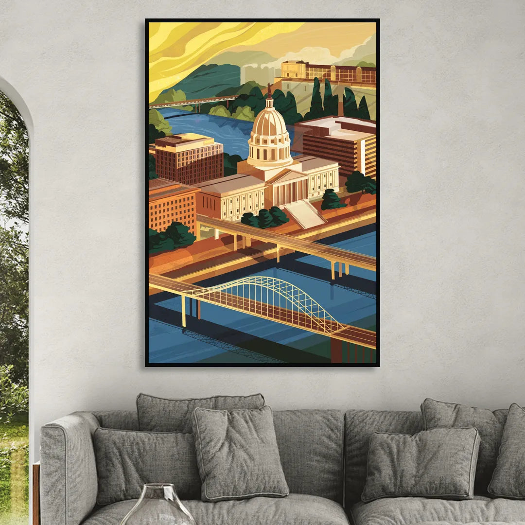 Richmond Virginia Capitals Sitting Room - Black Canvas Wall Art