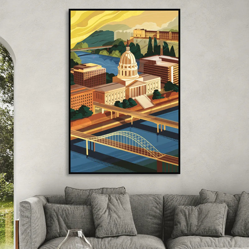 Richmond Virginia Capitals Sitting Room - Black Canvas Wall Art