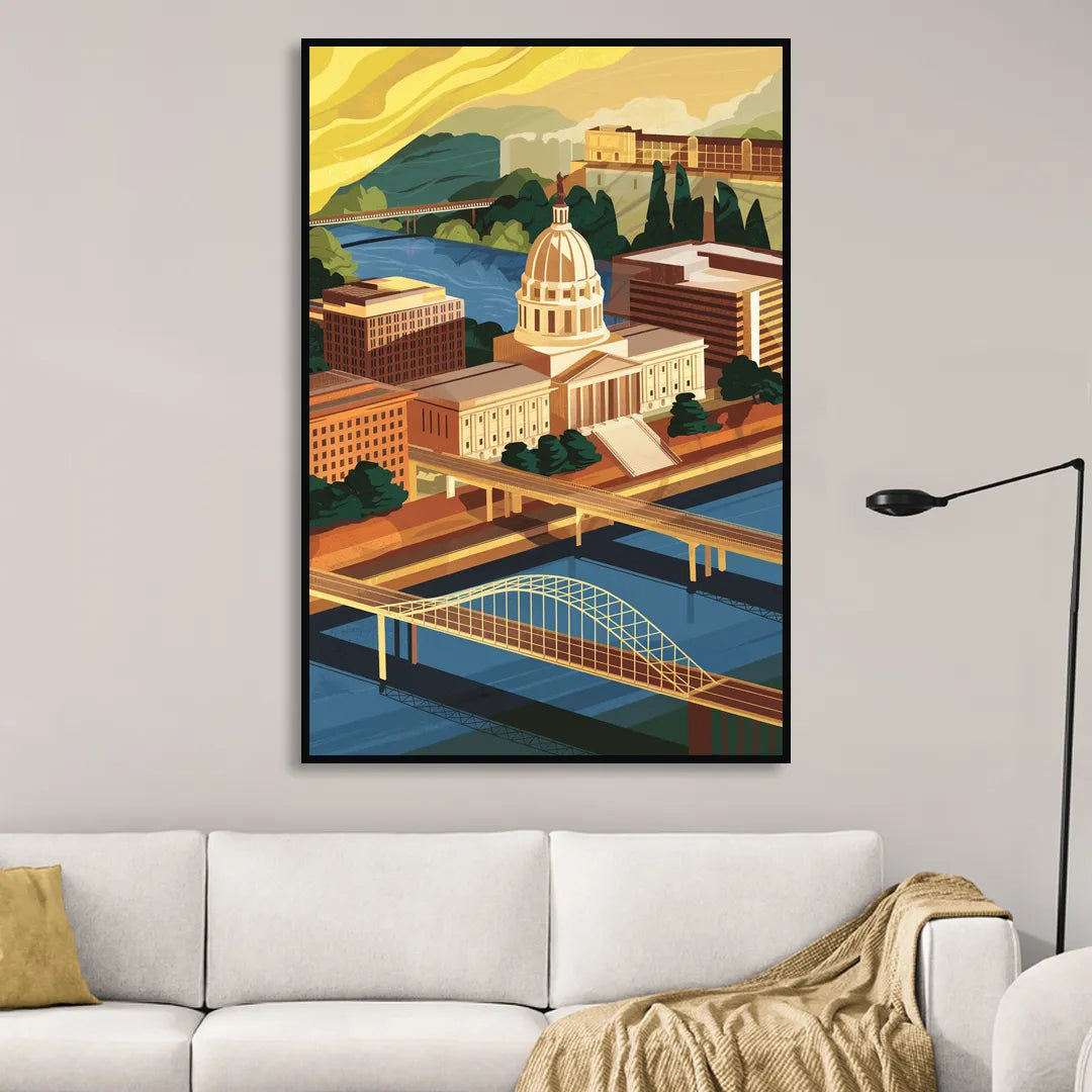 Richmond Virginia Capitals Living Room - Black Canvas Wall Art