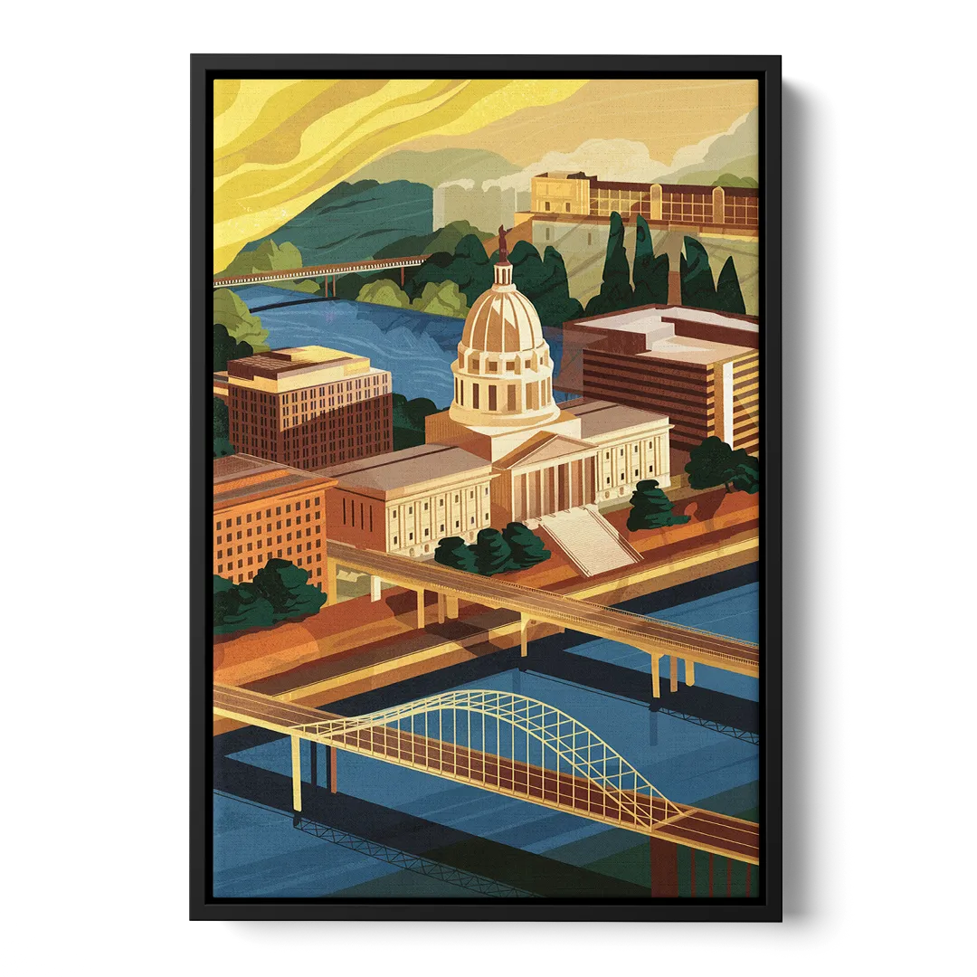 Richmond Virginia Capitals Front - Black Canvas Wall Art