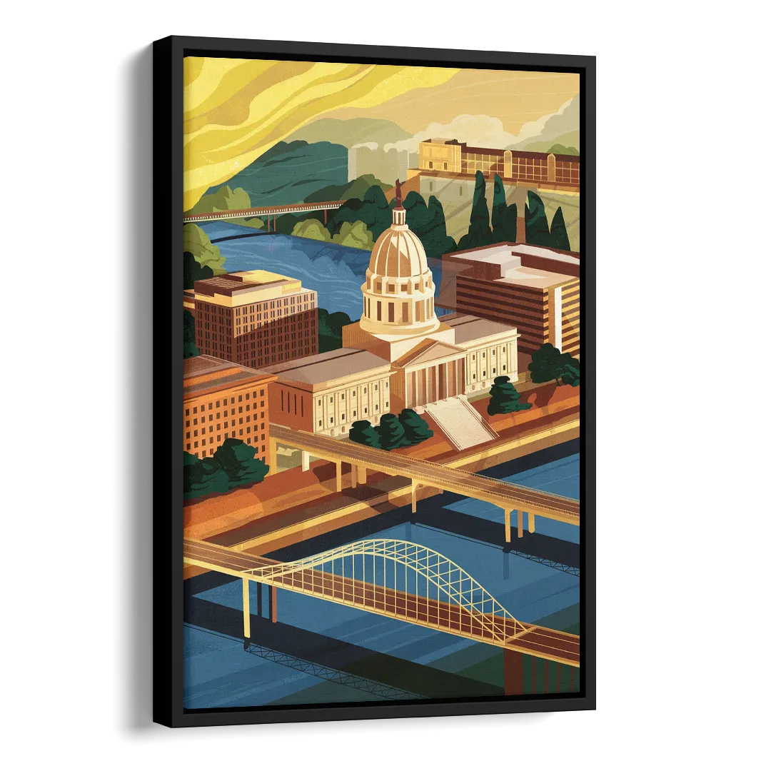 Richmond Virginia Capitals Side - Black Canvas Wall Art