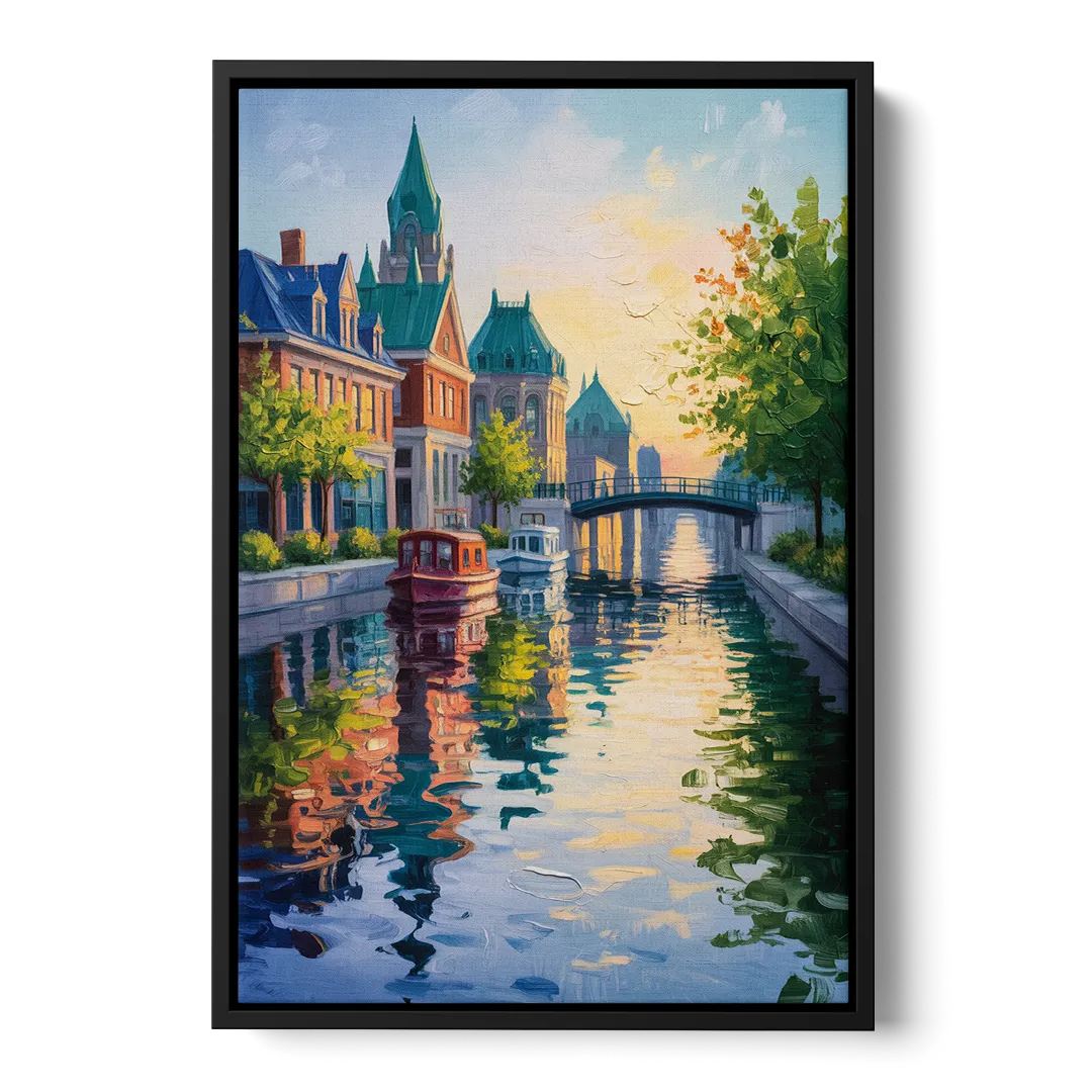 Rideau Canal Reflections Front - Black Canvas Wall Art