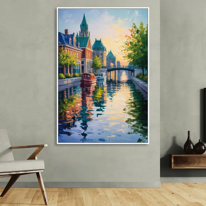 Rideau Canal Reflections Living Room - White Canvas Wall Art