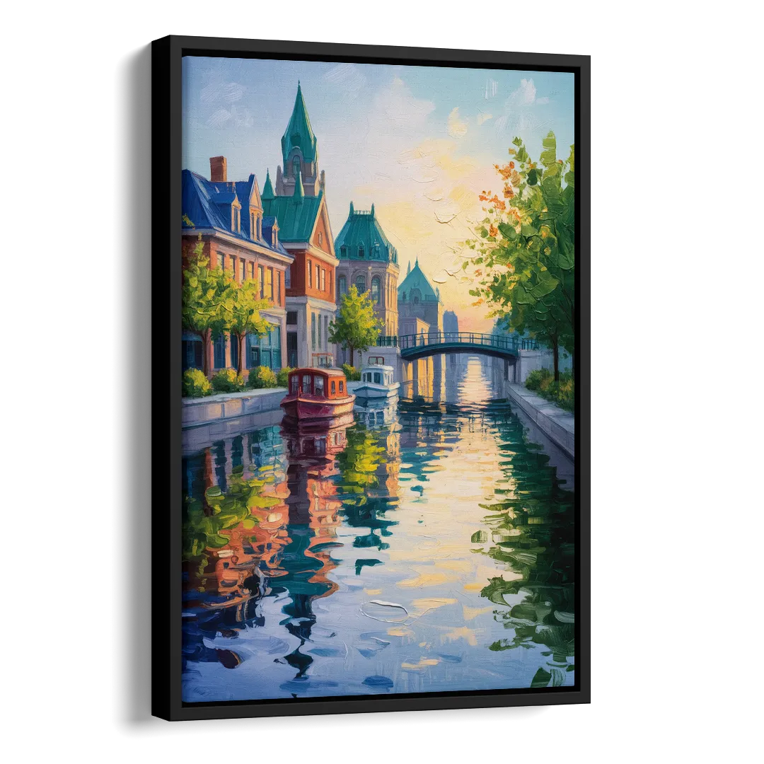 Rideau Canal Reflections Side - Black Canvas Wall Art