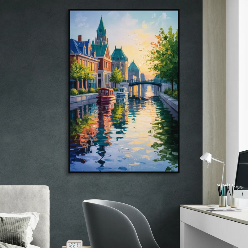 Rideau Canal Reflections Living Room - Black Canvas Wall Art