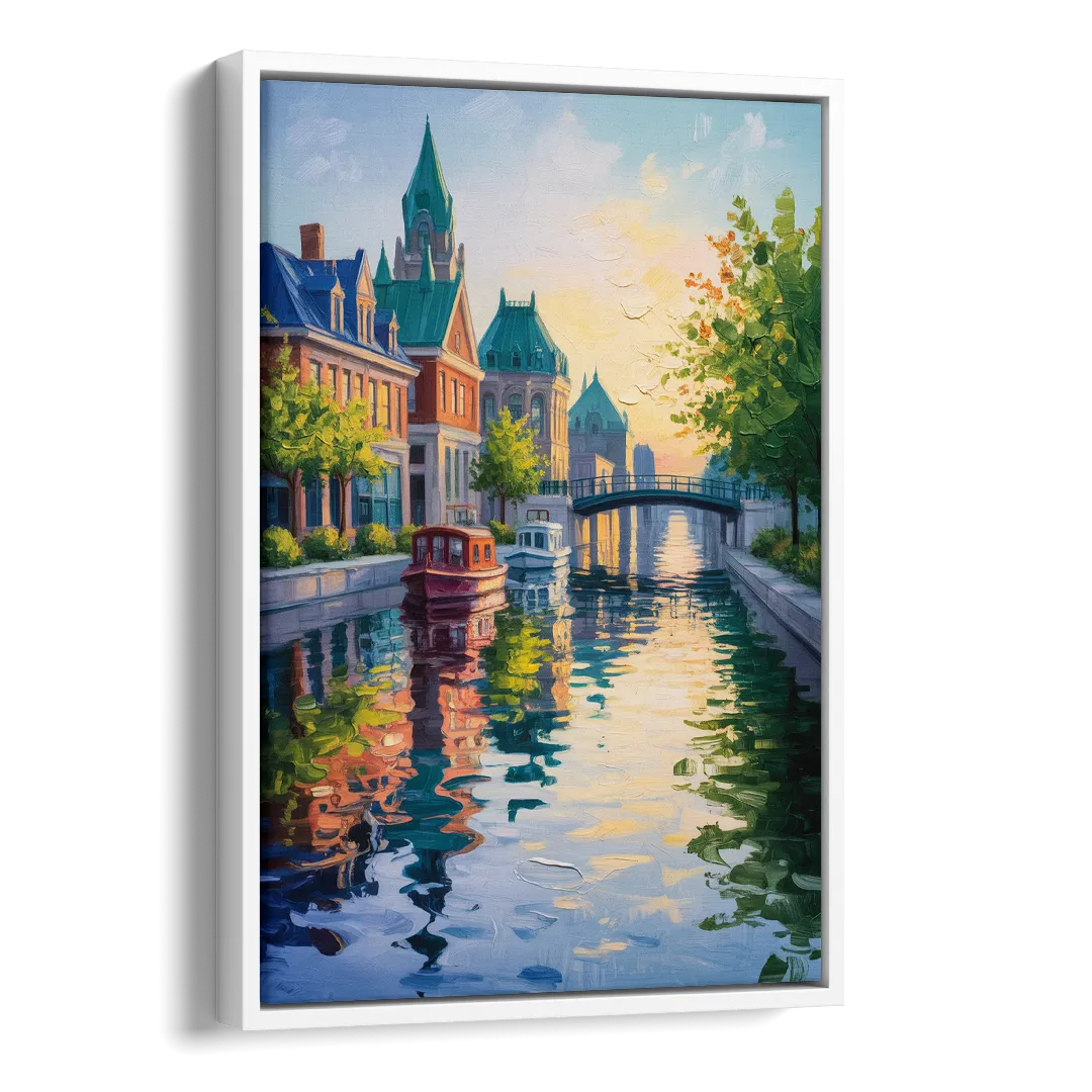 Rideau Canal Reflections Side - White Canvas Wall Art
