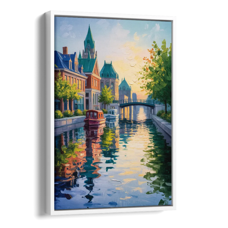 Rideau Canal Reflections Side - White Canvas Wall Art
