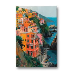 Riomaggiore Painting Above the Sea - Canvas Wall Art - Front