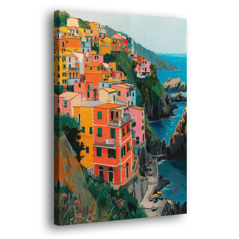 Riomaggiore Painting Above the Sea - Canvas Wall Art - Side
