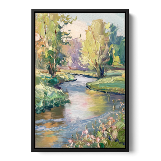 Riverside Artistic Riverfront - Black Framed Canvas Wall Art - Front