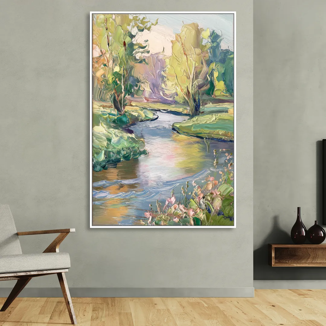 Riverside Artistic Riverfront Sitting Room - White Canvas Wall Art