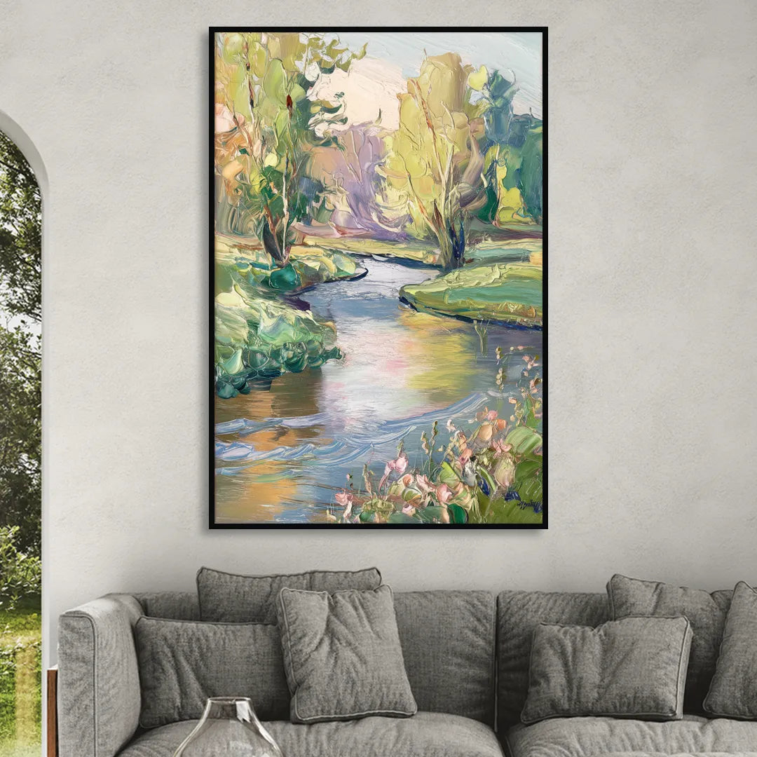 Riverside Artistic Riverfront Living Room - Black Canvas Wall Art