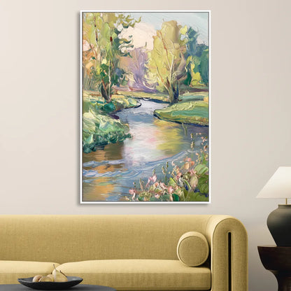 Riverside Artistic Riverfront Living Room - White Canvas Wall Art