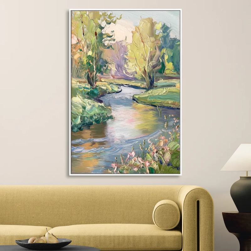Riverside Artistic Riverfront Living Room - White Canvas Wall Art