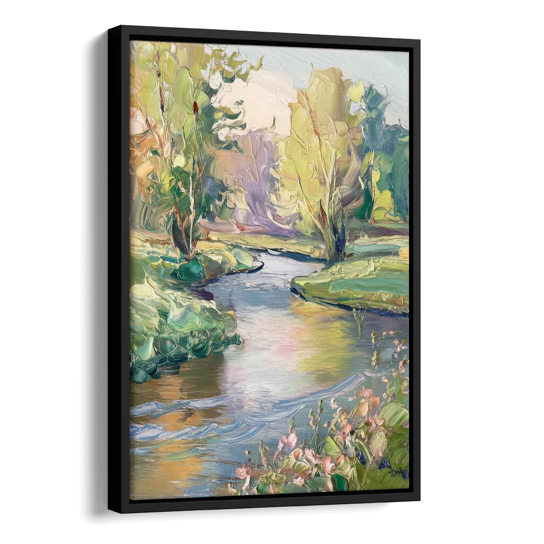 Riverside Artistic Riverfront Side - Black Canvas Wall Art