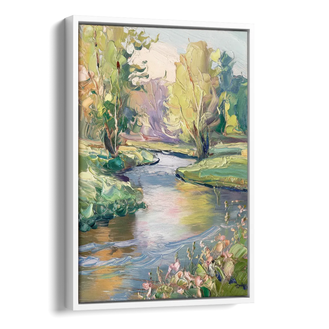 Riverside Artistic Riverfront Side - White Canvas Wall Art