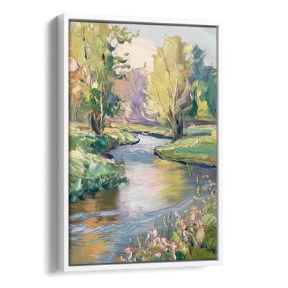 Riverside Artistic Riverfront Side - White Canvas Wall Art