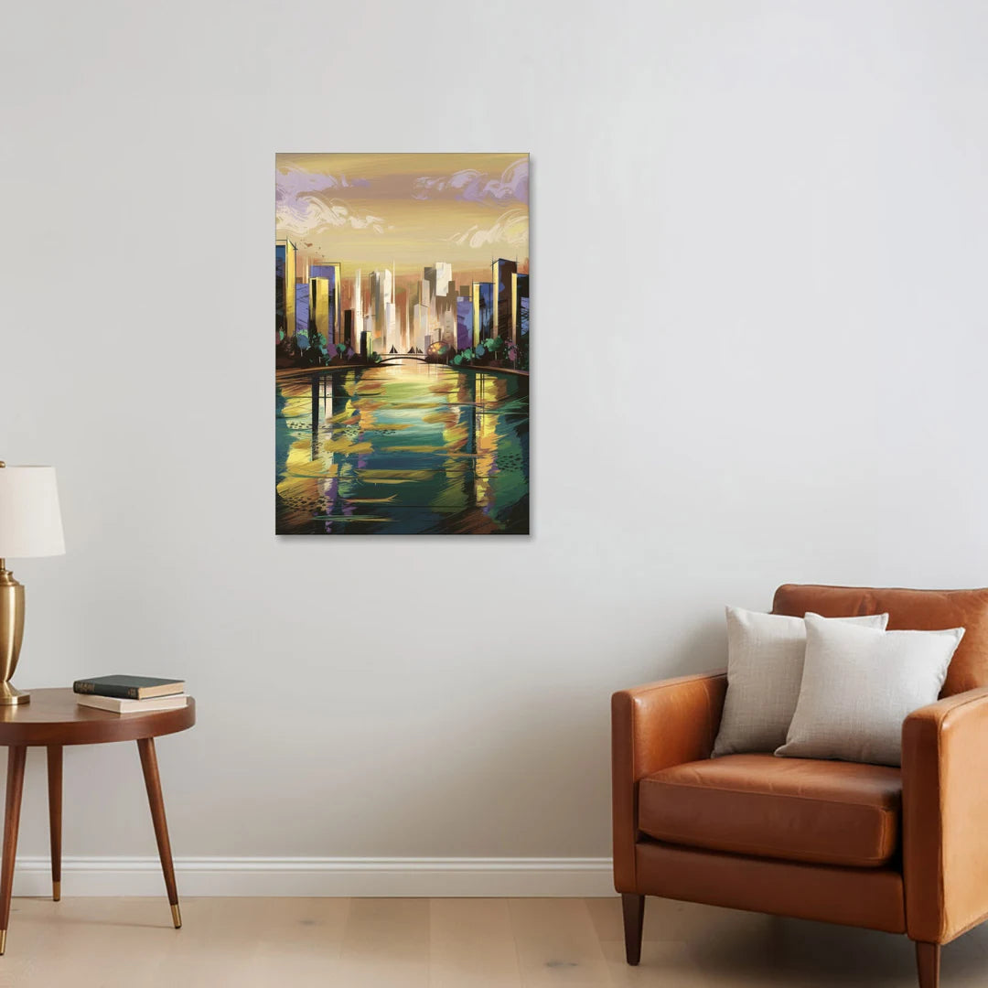Riverside Downtown Skyline - Canvas Wall Art - Sofa - 24x36