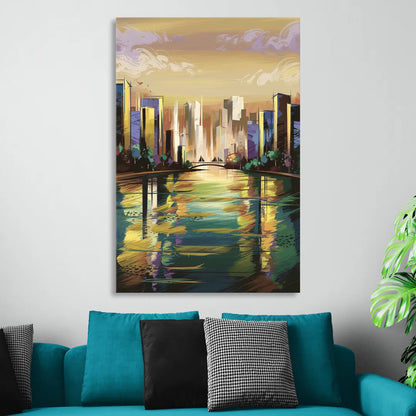 Riverside Downtown Skyline Sitting Room - Canvas Wall Art