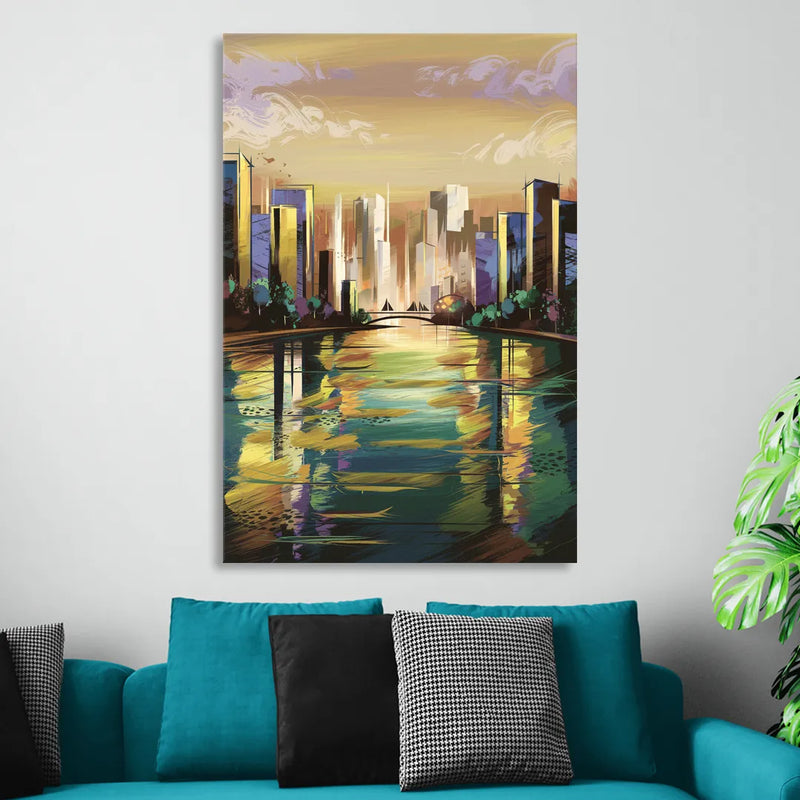 Riverside Downtown Skyline Sitting Room - Canvas Wall Art