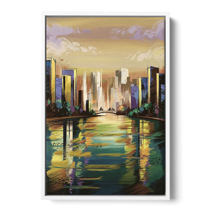 Riverside Downtown Skyline Front - White Canvas Wall Art