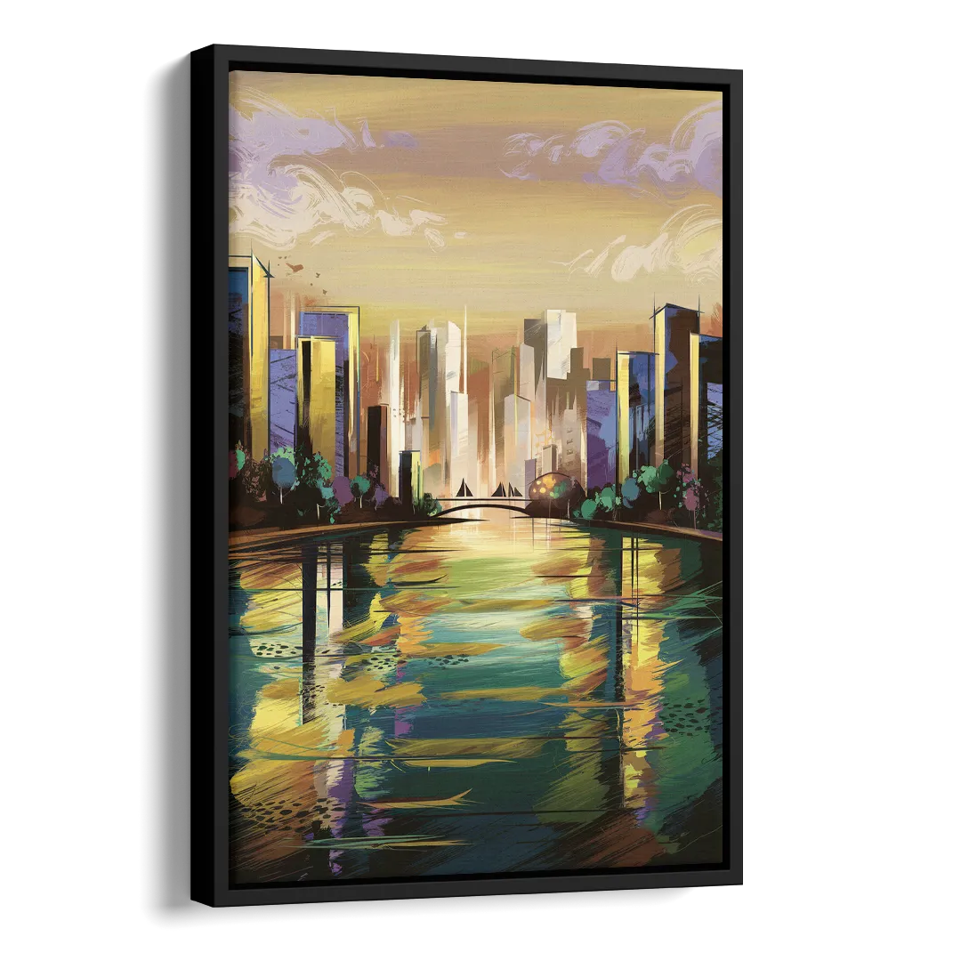 Riverside Downtown Skyline Side - Black Canvas Wall Art