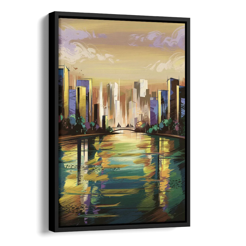 Riverside Downtown Skyline Side - Black Canvas Wall Art