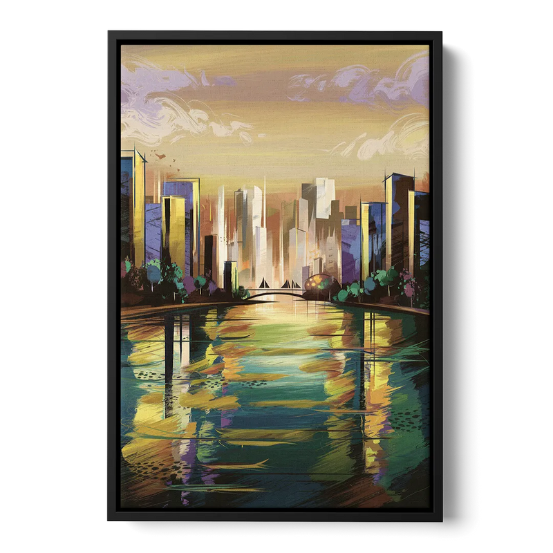 Riverside Downtown Skyline Front - Black Canvas Wall Art