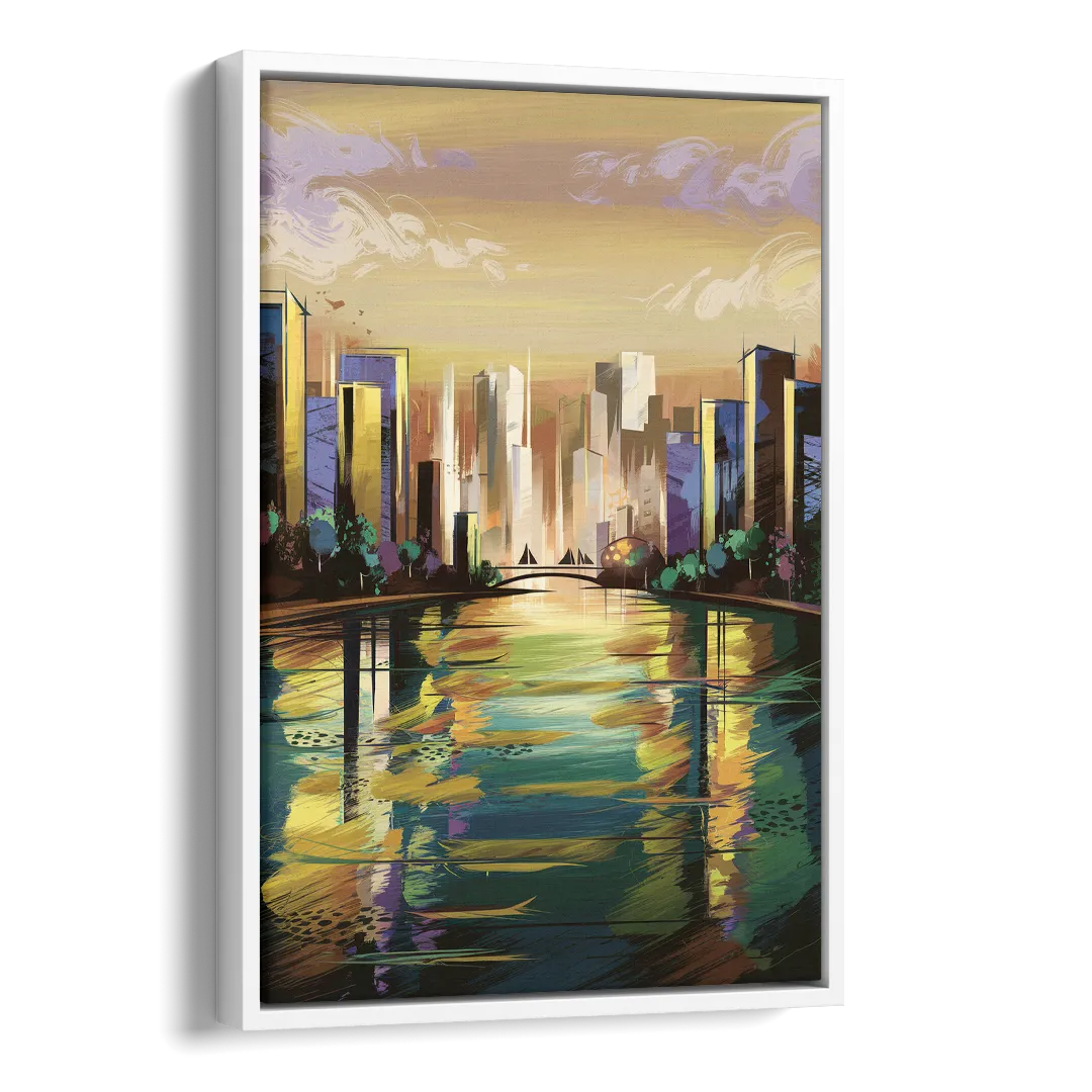 Riverside Downtown Skyline Side - White Canvas Wall Art